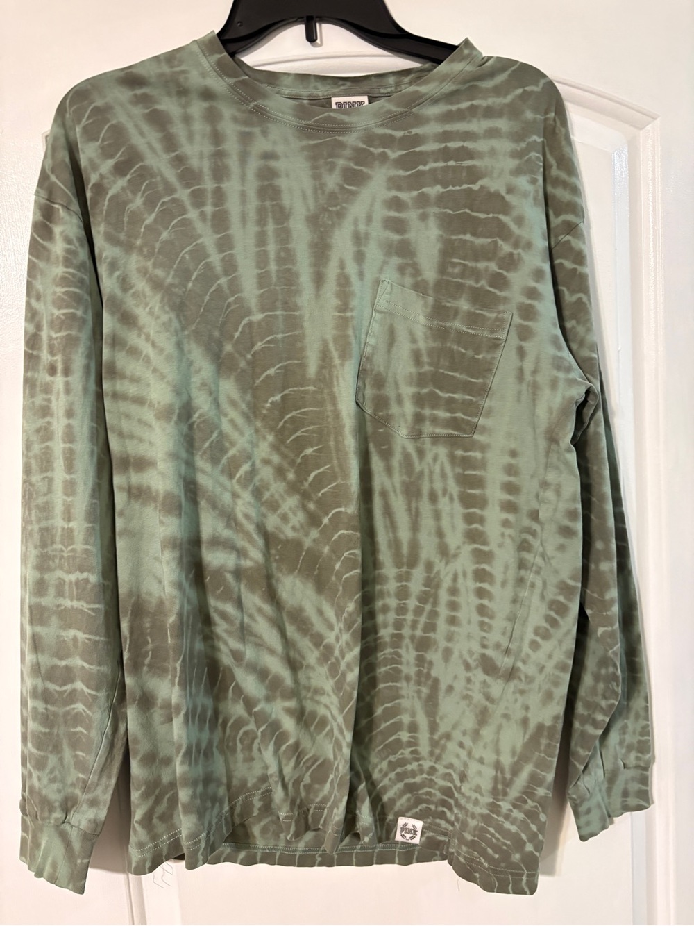 PINK Victoria's Secret Sage Green Tie-Dye Long Sleeve Pocket Tee